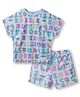 Korkak Knit Woven Half Sleeves T-Shirt & Shorts Co-Ords Set with Text Print - Light Blue