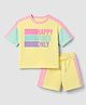 Korkak Cotton Knit Half Sleeves Cut n Sew T-Shirt & Shorts Co-Ords Set With Text Print - Light Yellow