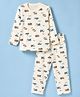 Doreme Single Jersey Knit Full Sleeves Vehicles Printed Co-Ords T-Shirt & Pyjama Night Suit - OffWhite