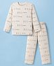 Doreme Single Jersey Knit Full Sleeves Bear Printed Co-Ords T-Shirt & Pyjama Night Suit - Beige