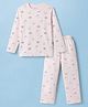Doreme Single Jersey Knit Full Sleeves Text Printed Co-Ords T-Shirt & Pyjama Night Suit - Pink