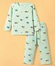 Doreme Single Jersey Knit Full Sleeves Dino Printed Co-Ords T-Shirt & Pyjama Night Suit - Light Green