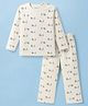 Doreme Single Jersey Knit Full Sleeves Printed Co-Ords T-Shirt & Pyjama Night Suit - OffWhite