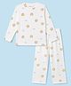 Doreme Single Jersey Knit Full Sleeves Smile Printed Co-Ords T-Shirt & Pyjama Night Suit - OffWhite