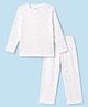 Doreme Single Jersey Knit Full Sleeves Floral Printed Co-Ords T-Shirt & Pyjama Night Suit - OffWhite