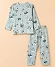 Doreme Knit Full Sleeves Co-ord Night Suit With Horse Print - Green