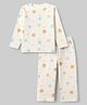 Doreme Knit Full Sleeves Co-ords T-Shirt & Pyjama Night Suit with Bear Print - Cream