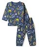 Doreme Single Jersey Knit Full Sleeves Elephant & Hearts Printed Co-Ords T-Shirt & Pyjama Night Suit - Navy Blue