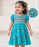 EARTHY TOUCH Cotton Woven Half Sleeves Ethnic Dress With Floral Embroidery - Blue