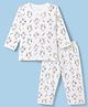 Doreme Single Jersey Knit Full Sleeves Bear Printed Co-Ords T-Shirt & Pyjama Night Suit - OffWhite