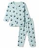 Doreme Single Jersey Knit Full Sleeves T-Shirt & Pajama Night Suit with Boat Print- Blue