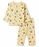 Doreme Single Jersey Knit Full Sleeves T-Shirt & Pyjama Night Suit Co-ords With Airplane Print - Light Yellow
