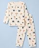 Doreme Single Jersey Knit Full Sleeves Co-Ords T-Shirt & Pyjama Night Suit with Animal Print - Cream