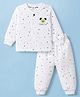 Doreme Fleece Knit Full Winter Wear Set With Star & Animal Print - White