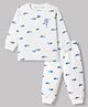Doreme Fleece Knitted Full Sleeves Winter Wear Set Set With Clouds Print - White