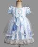 Babyhug Disney 100% Cotton Woven Half Balloon Sleeves Party Dress With Disney Frozen Graphic - Light Blue