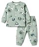 Doreme Fleece Knit Full Sleeves Winter Wear Suits With Tropical Print - Light Green