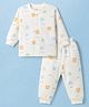 Doreme Fleece Knit Winter Wear Co-ord Set With Bear  Theme - Off White