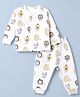 Doreme Fleece Knit Full Sleeves Co-Ords Winter Wear T-Shirt & Joggers Set with Lion Print - White