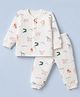 Doreme Fleece Knit Full Sleeves Animals Printed Winter Wear Suit - White