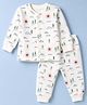 Doreme Fleece Knit Full Sleeves Co-Ords Winter Wear T-Shirt & Joggers Set with Mountain Print - White