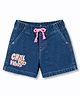 Korkak Denim Text Printed Washed Shorts- Navy Blue
