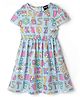 Korkak Cotton Knit Dress with All Over Prints Light/Sky Blue 8-9 Years