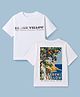Korkak Cotton Lycra Knit Half Sleeves Boxy Fit T-Shirt With Tropical Theme Digital Print - White