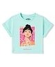 Korkak Cotton Lycra Knit Half Sleeves Boxy Fit Cropped T-Shirt With Slay Girl Graphic - Aqua Blue