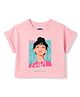 Korkak Cotton Lycra Knit Half Sleeves Boxy Fit Cropped T-Shirt With Slay Girl Graphic - Light Pink