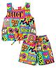 Korkak Woven Sleeveless Top & Shorts Co-ords With Text Print -Orange & Multicolor
