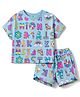 Korkak Knit Woven Half Sleeves T-Shirt & Shorts Co-ords With Alphabet Print - Light Blue