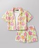 Korkak Woven Flower Printed Collared Boxy Fit Shirt & Shorts with T-Shirt Co Ord Set - Pink