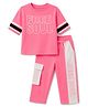 Korkak Cotton Knit Cut N Sew Half Sleeves T-Shirt & Pant Co Ord Set with Free Soul Graphic - Pink