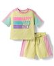 Korkak Cotton Knit Half Sleeves Drop Shoulder Cut N Sew Cord T-Shirt & Shorts Set with Happy Vibes Only Graphic - Lemon Yellow