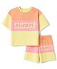 Korkak Cotton Knit Drop Shoulder Sleeves Cut N Sew T-Shirt & Shorts Co-Ord Set With Text Print - Peach