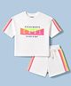 Korkak Cotton Knit Half Sleeves Side Tape T-Shirt & Shorts With Text Print - Off White