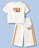 Korkak Cotton Knit Half Sleeves Side Tape T-Shirt & Pant With Text Print - Off White