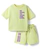 Korkak Cotton Knit Half Sleeves Drop Shoulder Cut N Sew Cord T-Shirt & Shorts Set with Be Good Do Good Graphic - Yellow
