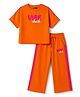 Korkak Cotton Knit Half Sleeves T-Shirt & Pant Co Ord Set with Vibe Check Graphic - Orange