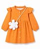 Babyhug Rayon Woven Full Sleeves Polka Dot Printed Dress - Orange