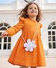 Babyhug Rayon Woven Full Sleeves Polka Dot Printed Dress - Orange