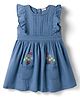 Babyhug Denim Woven Sleeveless Floral Embroidered Frock - Blue