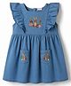 Babyhug Denim Woven Frill Sleeves Floral & Bunny Embroidered Frock - Blue