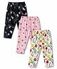 Cucumber Sinker Knit Full Length Star & Floral Print Leggings Pack of 3 - Peach Black & Cream