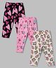 CUCUMBER Sinker Knit Full Length Heart & Fruits Printed Leggings Pack Of 3 - Pink Black & Cream