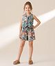 Qvink Cotton Woven Sleeveless Floral Printed Coordinating Top & Shorts Set - Green