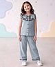 Qvink Cotton Woven Sleeveless Lace Detailed Coordinating Top & Pants Set - Blue
