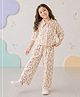 Qvink Cotton Woven Full Sleeves Floral Printed Coordinating Shirt & Pants Set - Cream