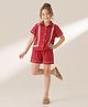Qvink Cotton Woven Half Sleeves Lace Detailed Shirt & Shorts Set - Maroon